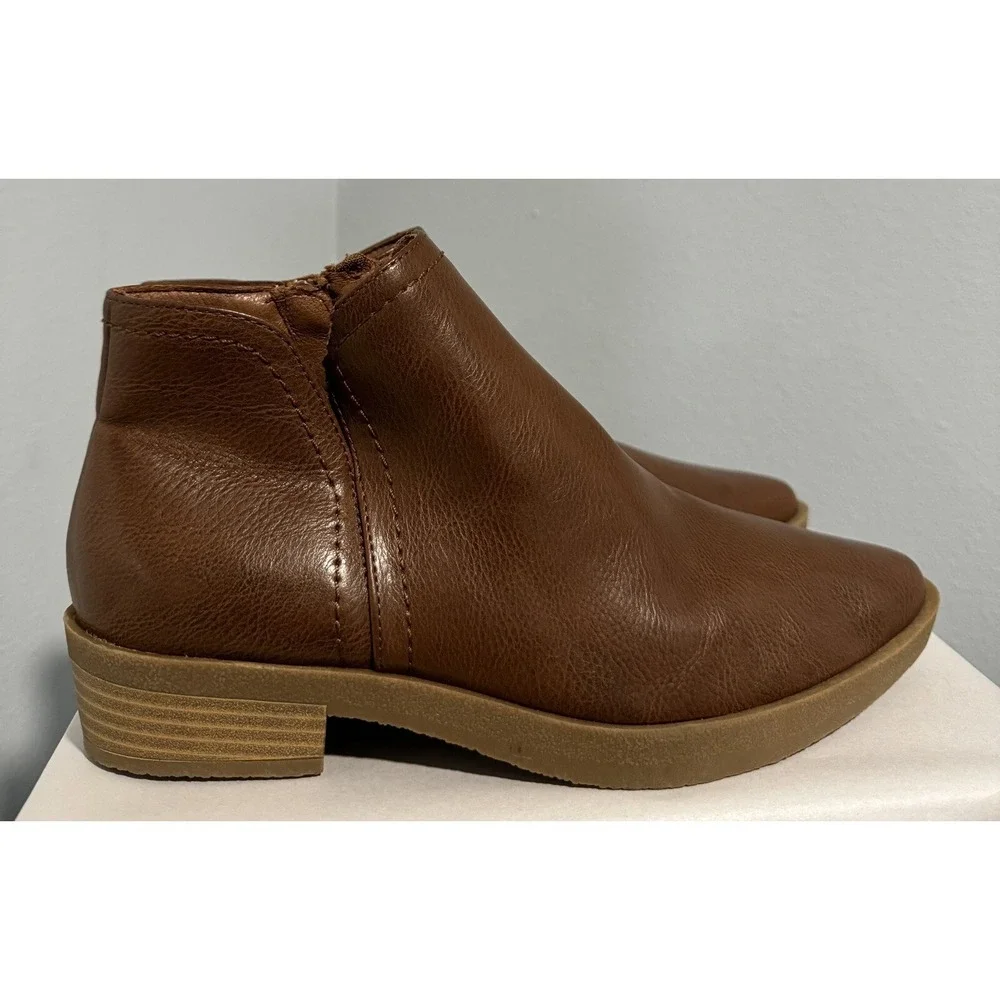 Frye & Co ILISHA Stacked Heel Boot Tan Ankle Side Zip Womens 6M See Desc*